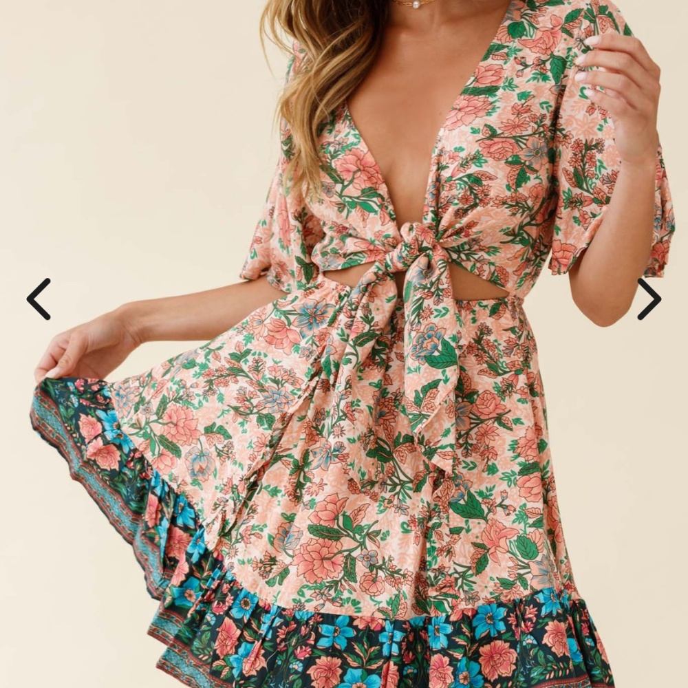 Suva Tie-Knot Bust A-Line Dress Botanic Print Nude
